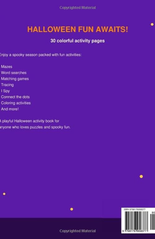 Halloween Activity Book for Kids Back Cover Synopsis and Reviews